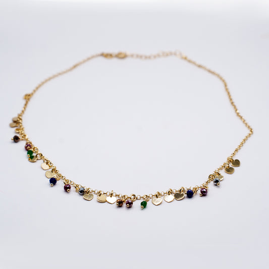 Collana Rachele Cuori e Pietre Colorate | Argento 925 Placato Oro | Charms Pendenti