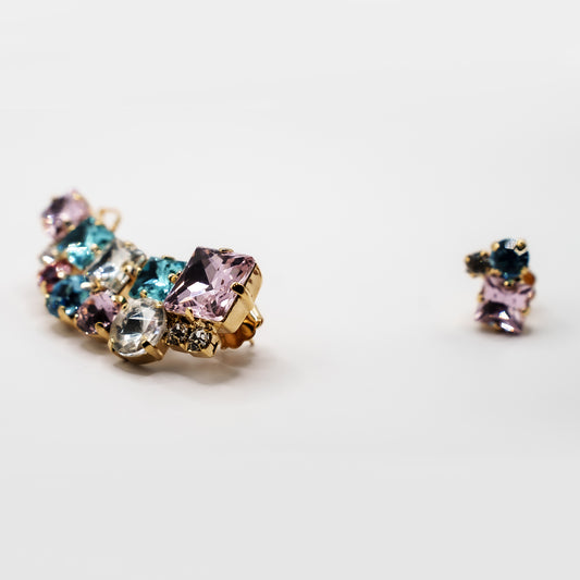 Orecchini Earcuff con Cristalli Sfaccettati e Montatura Dorata