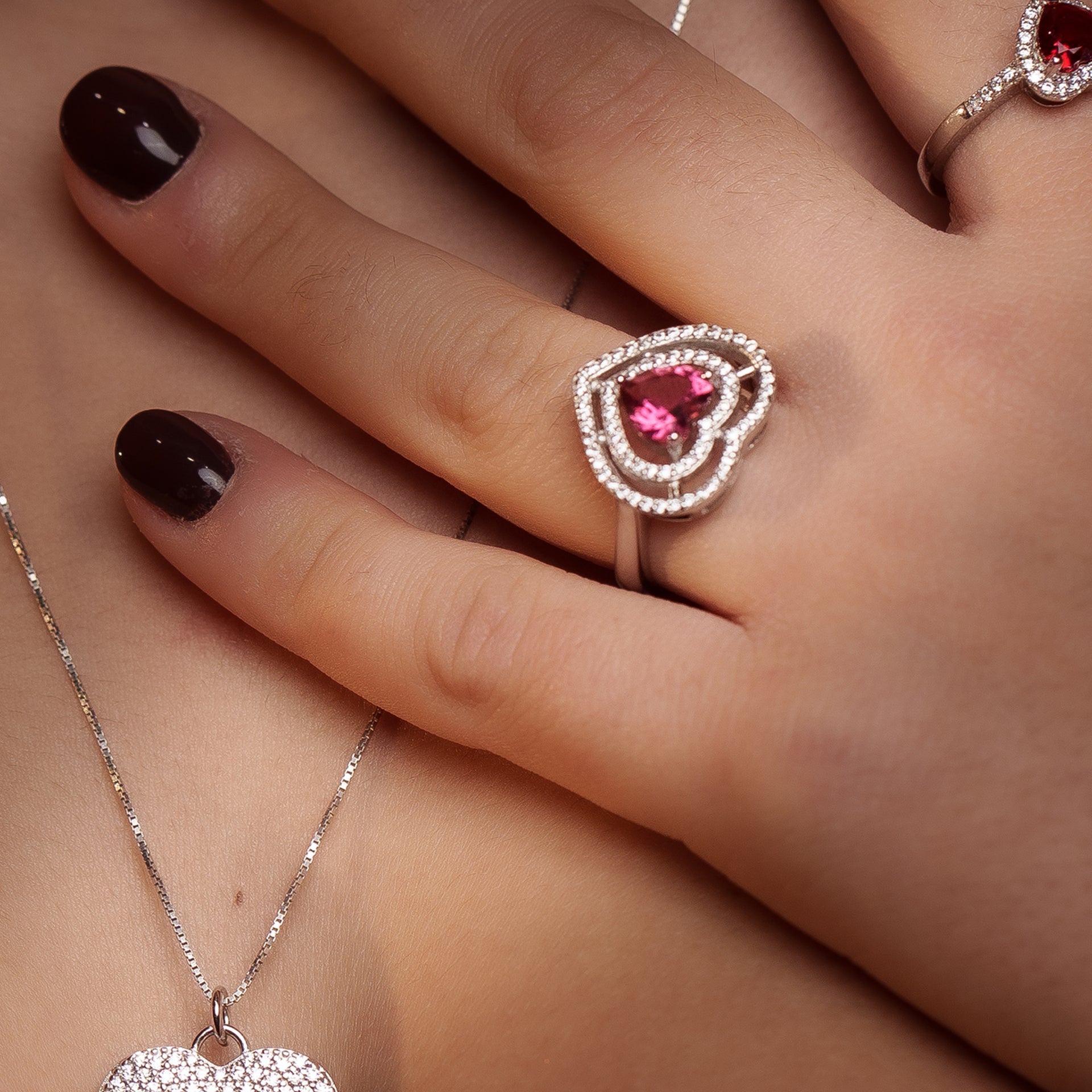 Collana cuore Luce Argento 925 | Anello Big con cuore rosso | Eleganza romantica | Idea regalo
