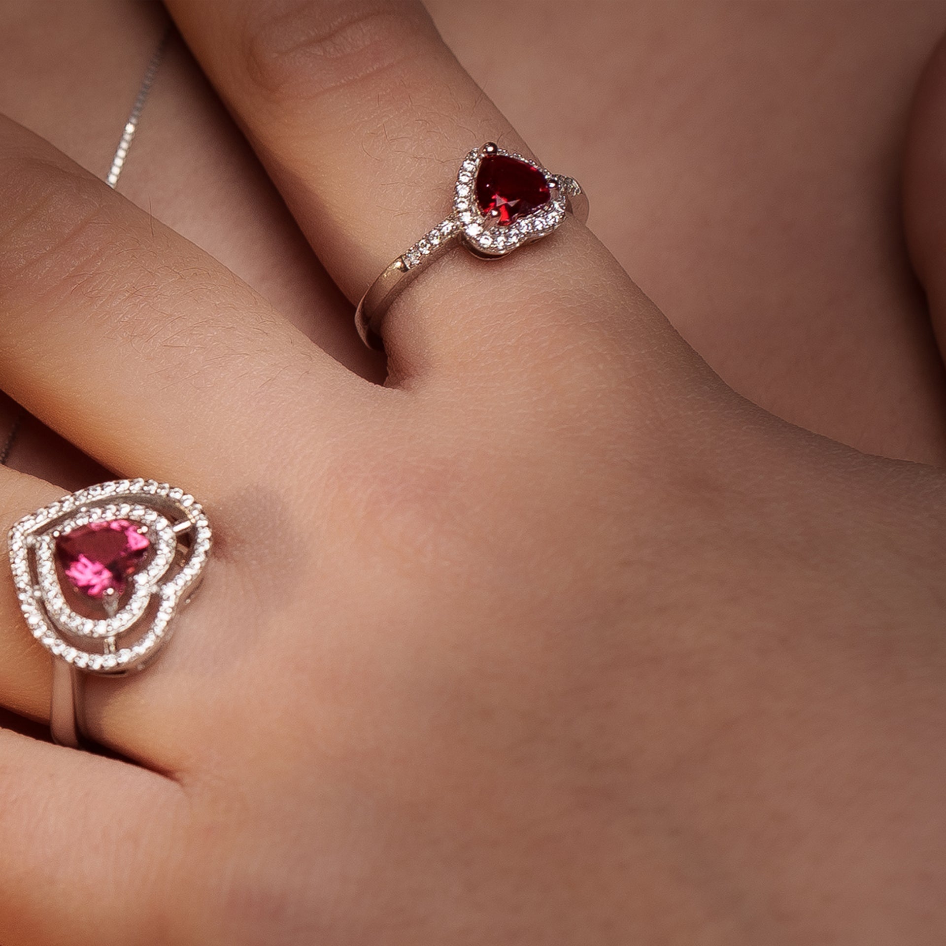 Collana cuore Luce Argento 925 | Anello Big con cuore rosso | Eleganza romantica | Idea regalo