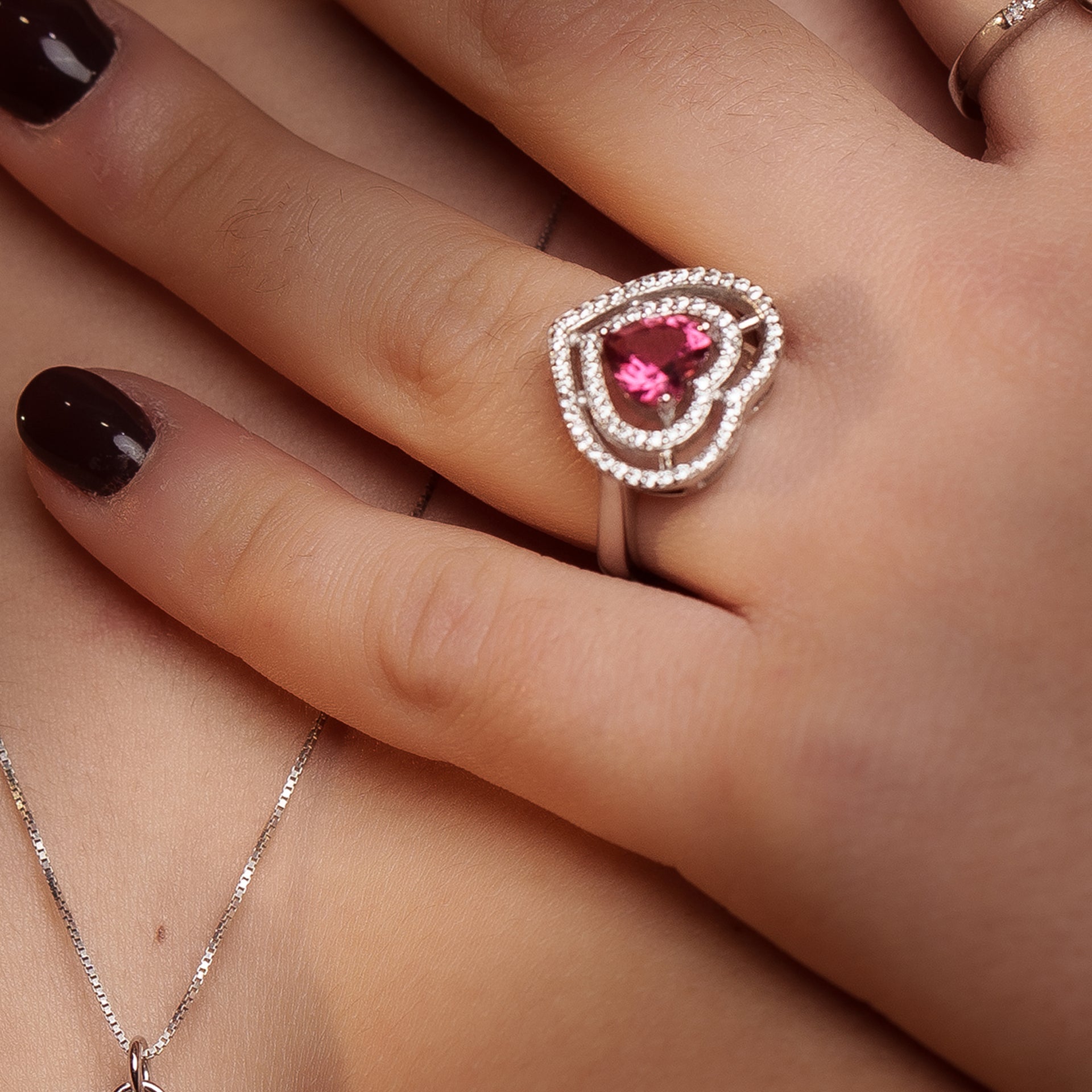 Collana cuore Luce Argento 925 | Anello Big con cuore rosso | Eleganza romantica | Idea regalo