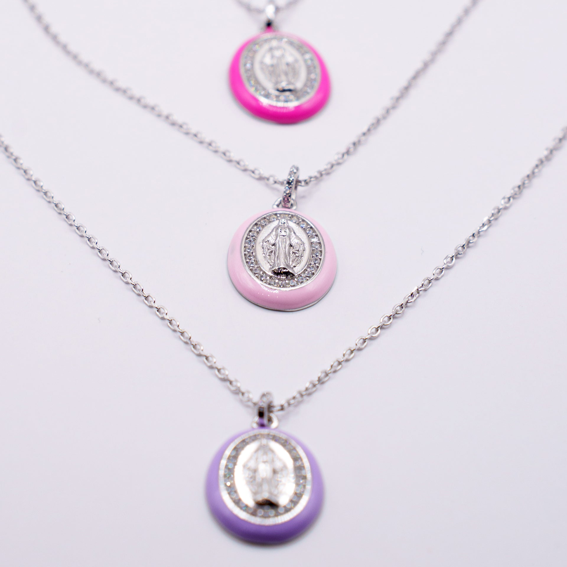 Collana Madonnina multicolor | Argento 925 Placato Oro o silver| 6 Colori Smaltati con Zirconi