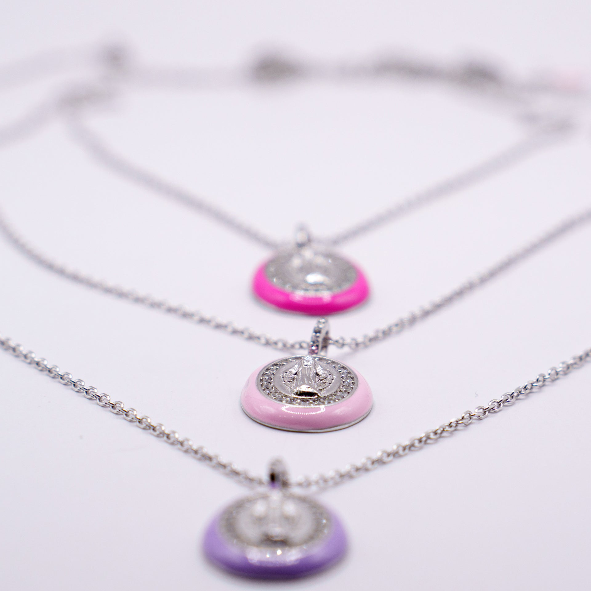 Collana Madonnina multicolor | Argento 925 Placato Oro o silver| 6 Colori Smaltati con Zirconi