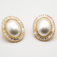 Orecchini Vintage Dorati con Perla Bianca e Zirconi