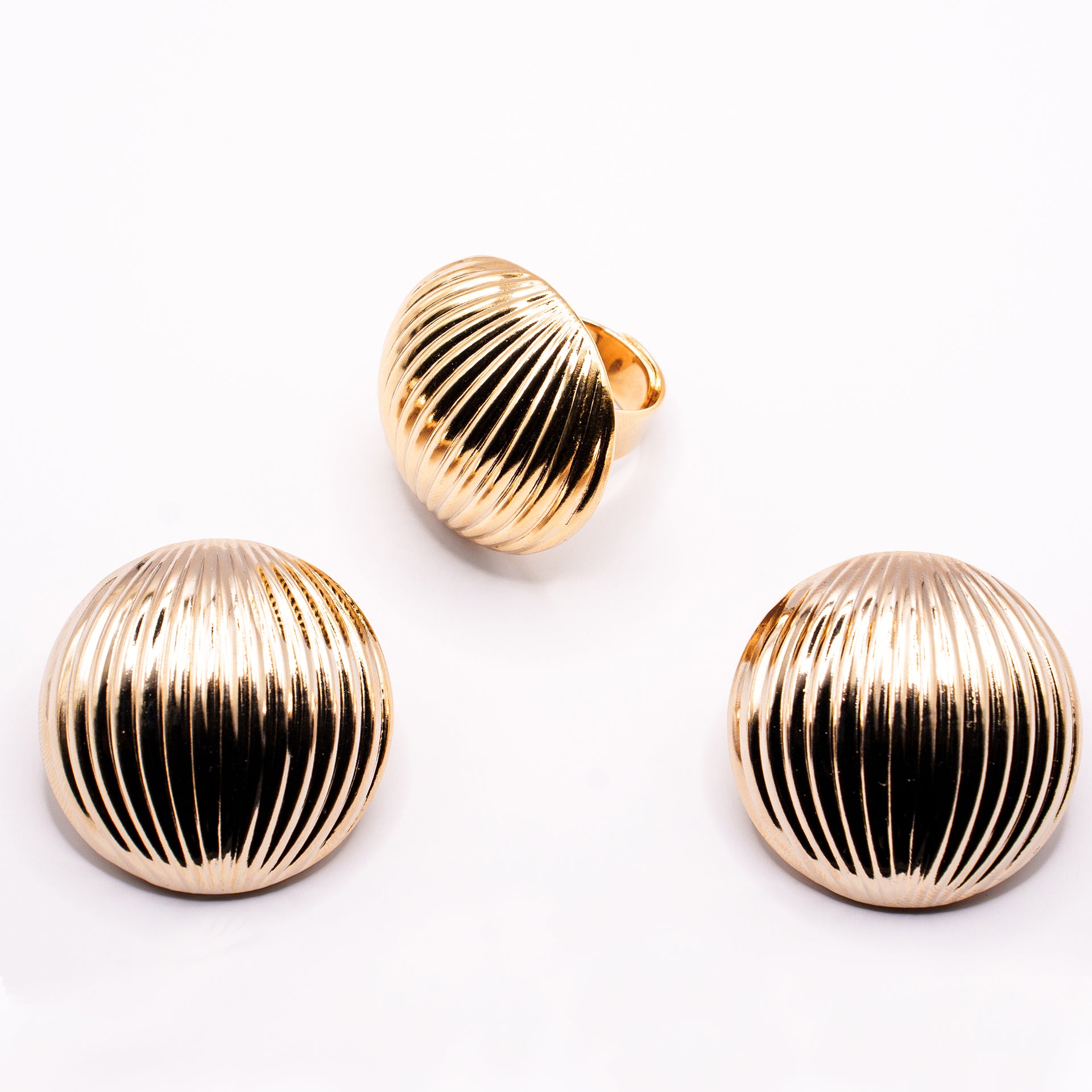 Collana |Orecchini e Anello Tondo con Texture a Righe | Gioielli Donna Eleganti e Versatili