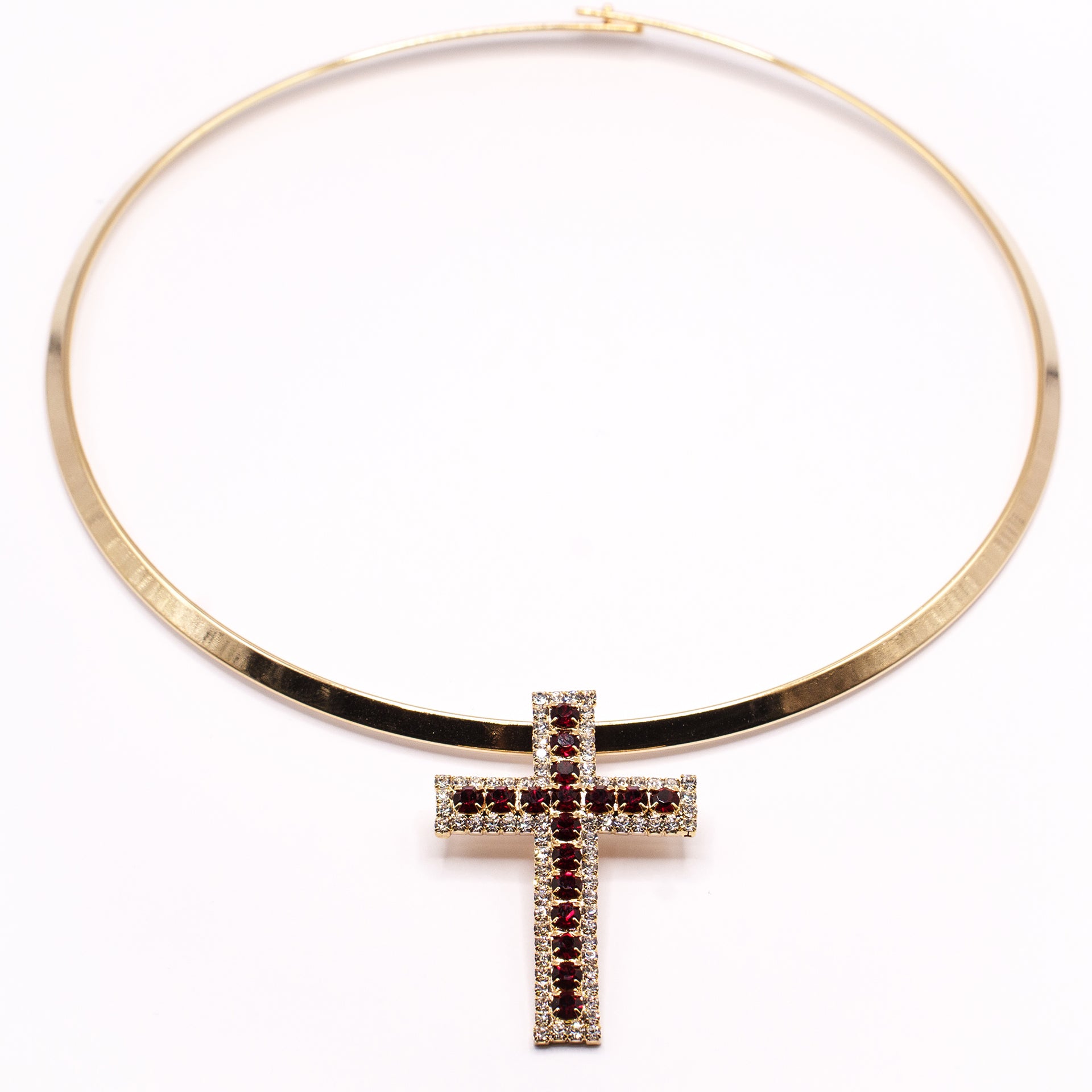 Collana Rigida con Orecchini a Croce in Zirconi Rosso Rubino | Gioielli Donna Eleganti