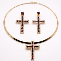 Collana Rigida con Orecchini a Croce in Zirconi Rosso Rubino