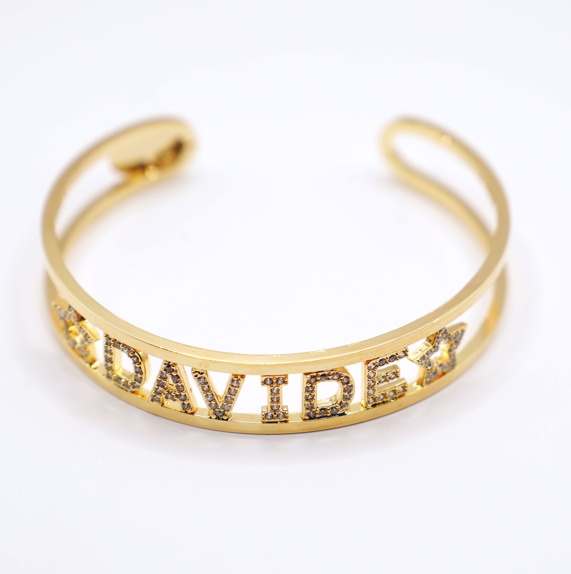 Bracciale rigido Gold personalizzato | Nome con strass brillanti | Cuori e stelle decorativi|Gold o Silver