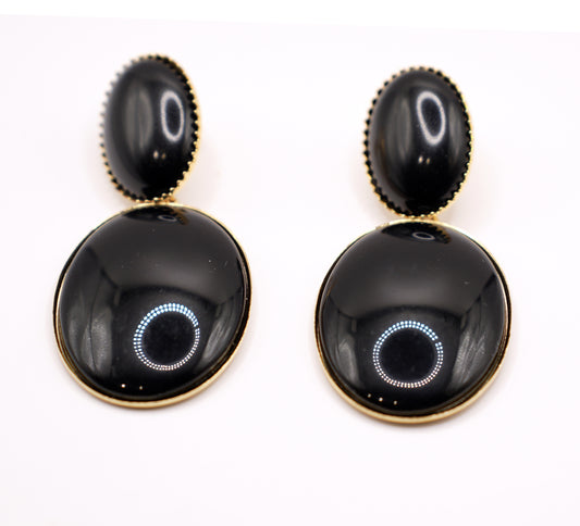 Orecchini  Perla pendenti cabochon neri | Design vintage con montatura oro | Gioielli eleganti donna
