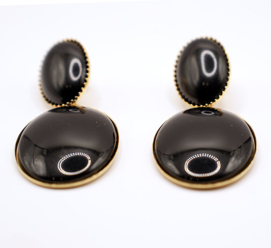 Orecchini  Perla pendenti cabochon neri | Design vintage con montatura oro | Gioielli eleganti donna
