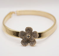 Chocker Tubo rigido oro Flower | Fiore con strass brillanti