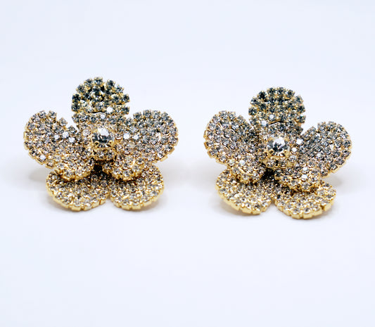 Orecchini fiore con strass | Gioielli dorati eleganti | Accessori da cerimonia donna