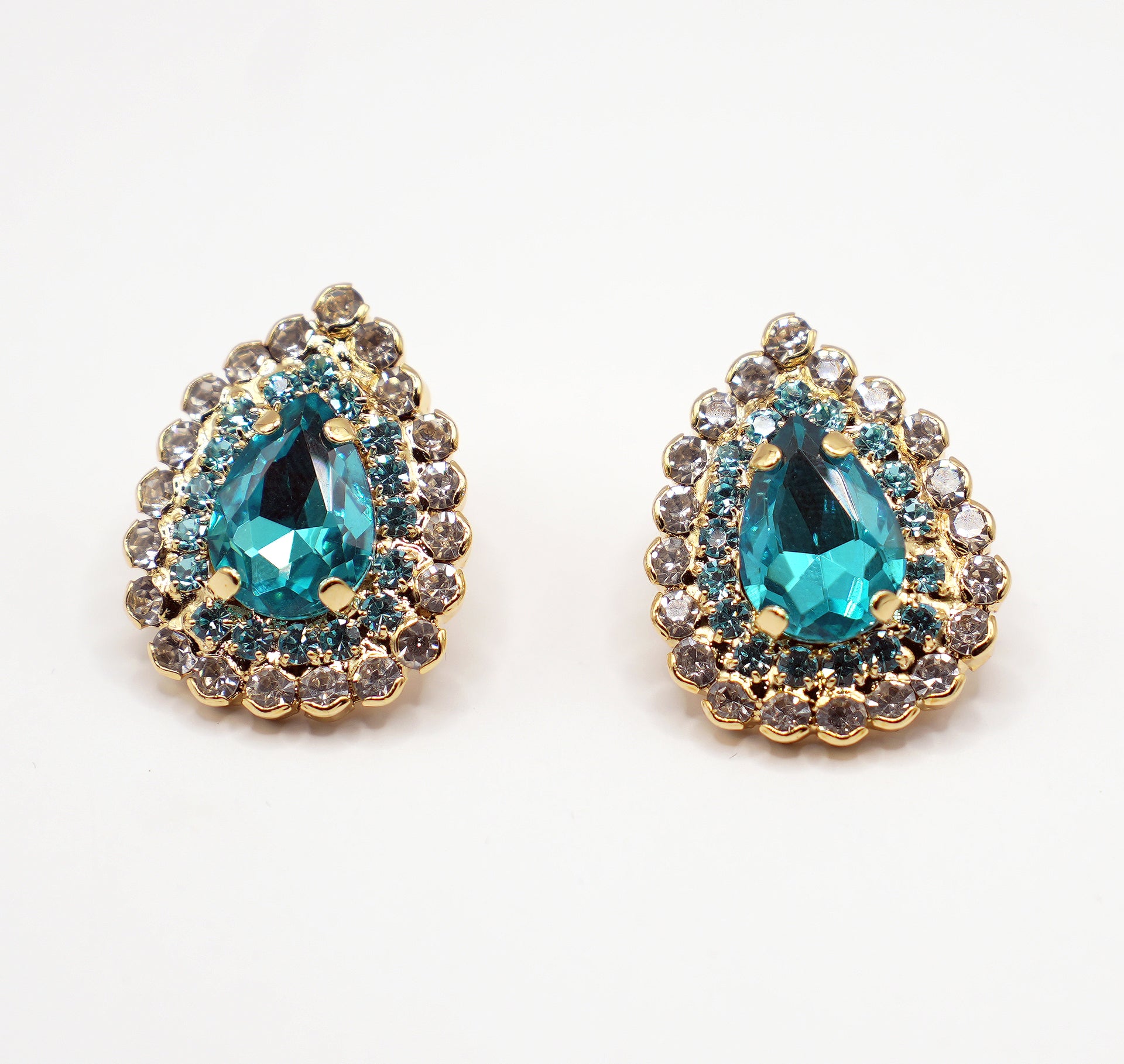 30%SCONTO - Orecchini goccia cristallo verde o azzurro | Strass luminosi e base dorata | Gioielli eleganti a lobo
