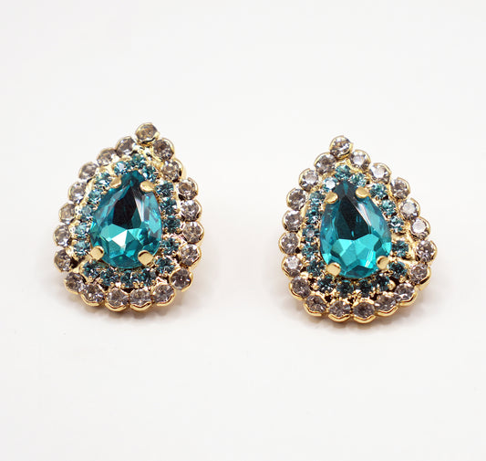 30%SCONTO - Orecchini goccia cristallo verde o azzurro | Strass luminosi e base dorata | Gioielli eleganti a lobo