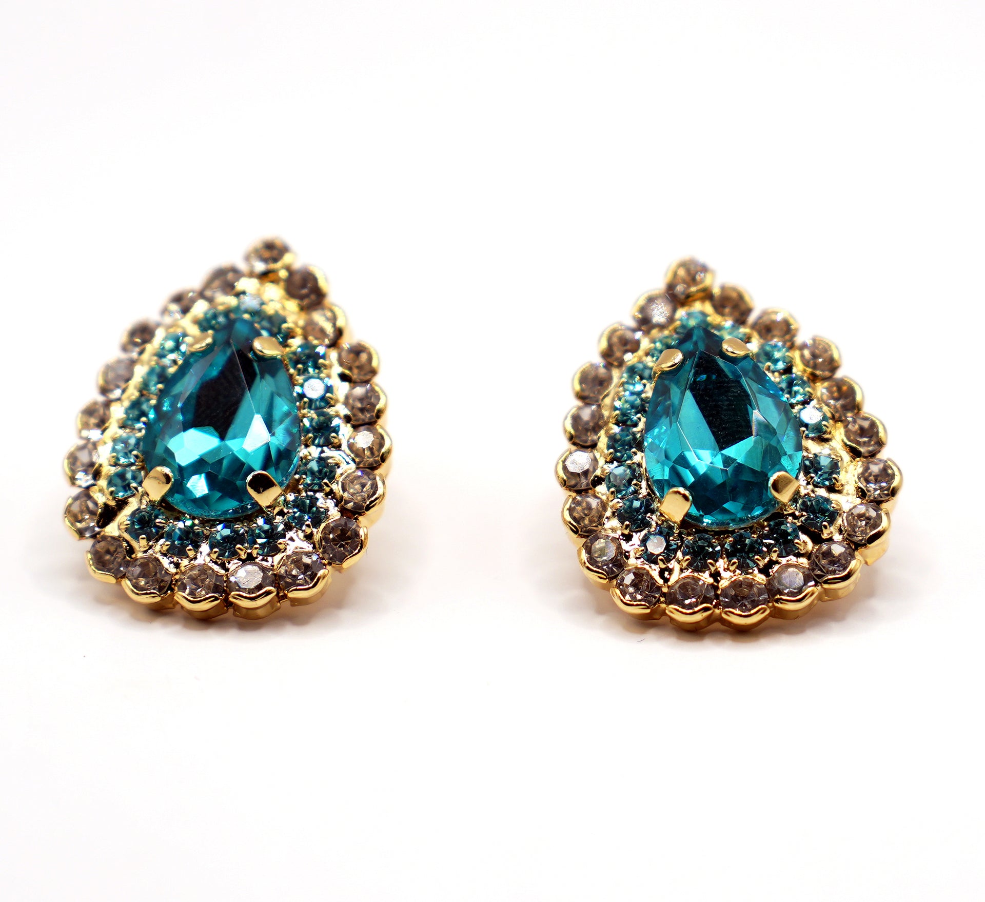 30%SCONTO - Orecchini goccia cristallo verde o azzurro | Strass luminosi e base dorata | Gioielli eleganti a lobo