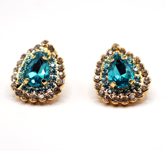 30%SCONTO - Orecchini goccia cristallo verde o azzurro | Strass luminosi e base dorata | Gioielli eleganti a lobo