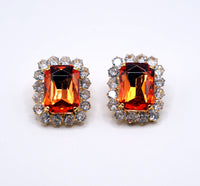 Orecchini rettangolari arancio | Cristallo con cornice di strass | Gioielli luminosi eleganti