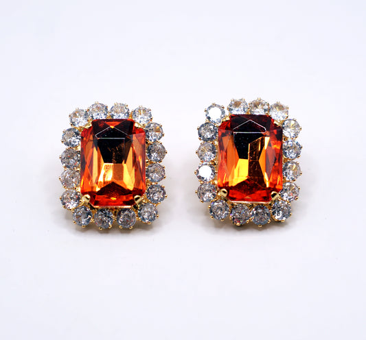 30%SCONTO - Orecchini rettangolari arancio | Cristallo con cornice di strass | Gioielli luminosi eleganti