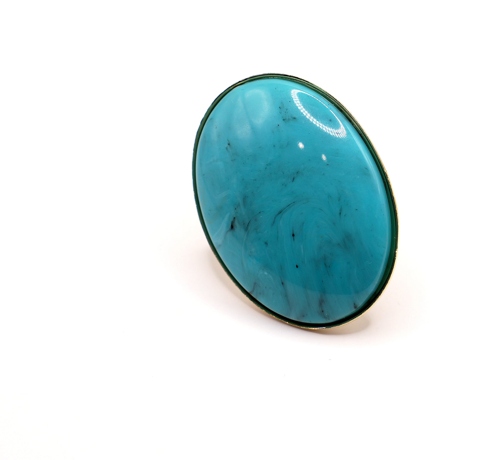 Anello cabochon grande | Finitura oro con pietra azzurra o nera | Accessorio elegante donna