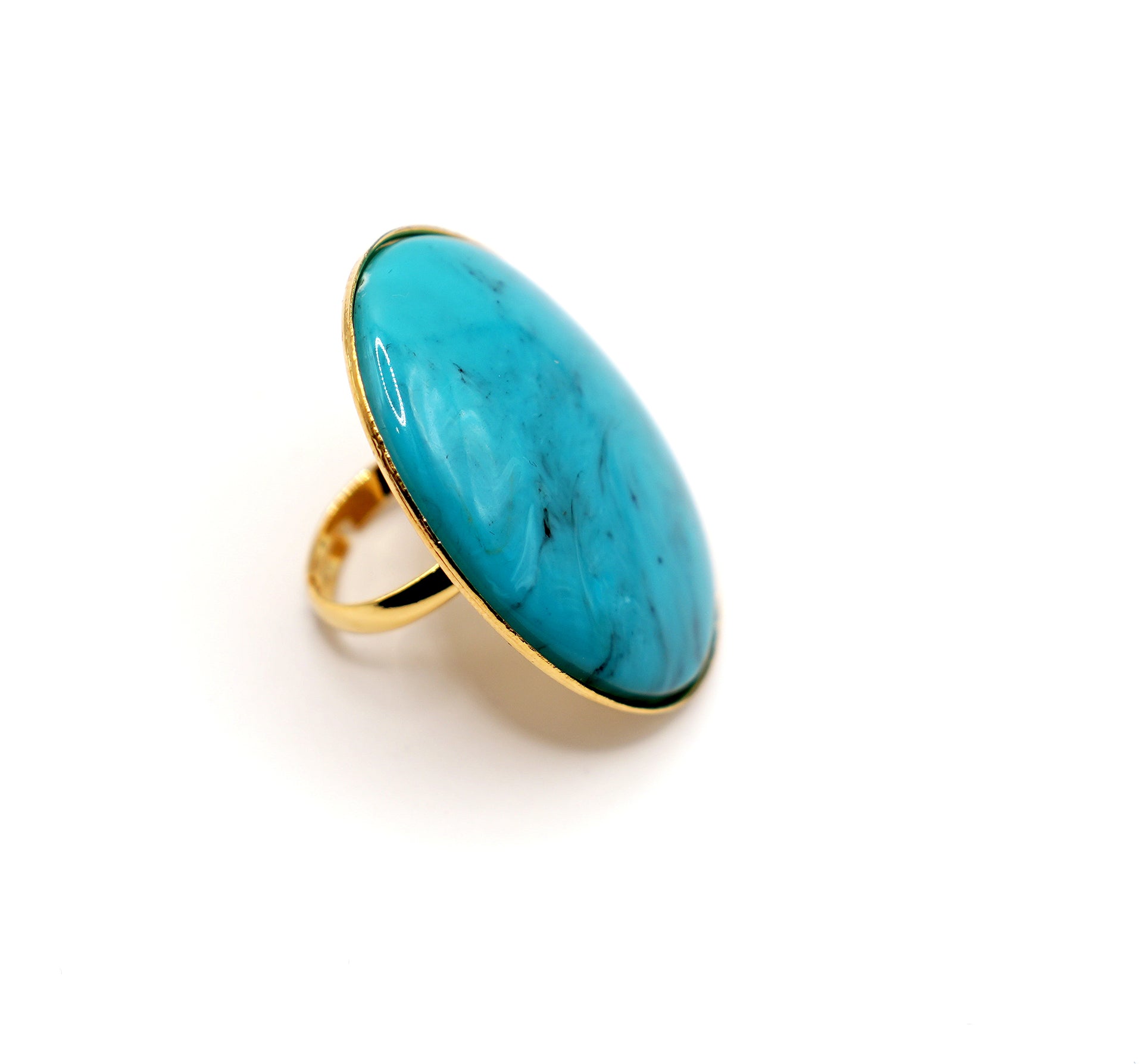 Anello cabochon grande | Finitura oro con pietra azzurra o nera | Accessorio elegante donna