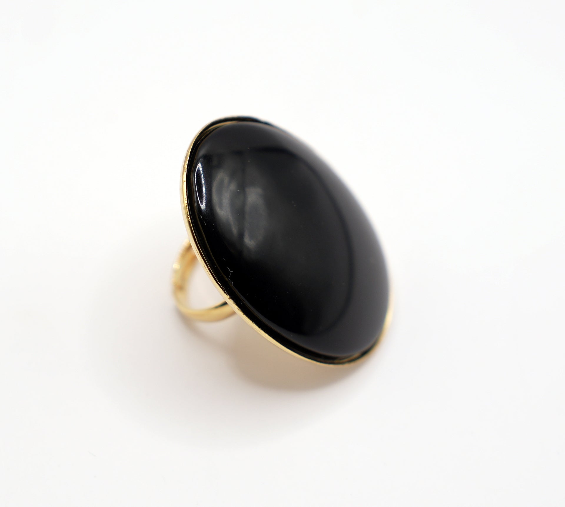 Anello cabochon grande | Finitura oro con pietra azzurra o nera | Accessorio elegante donna