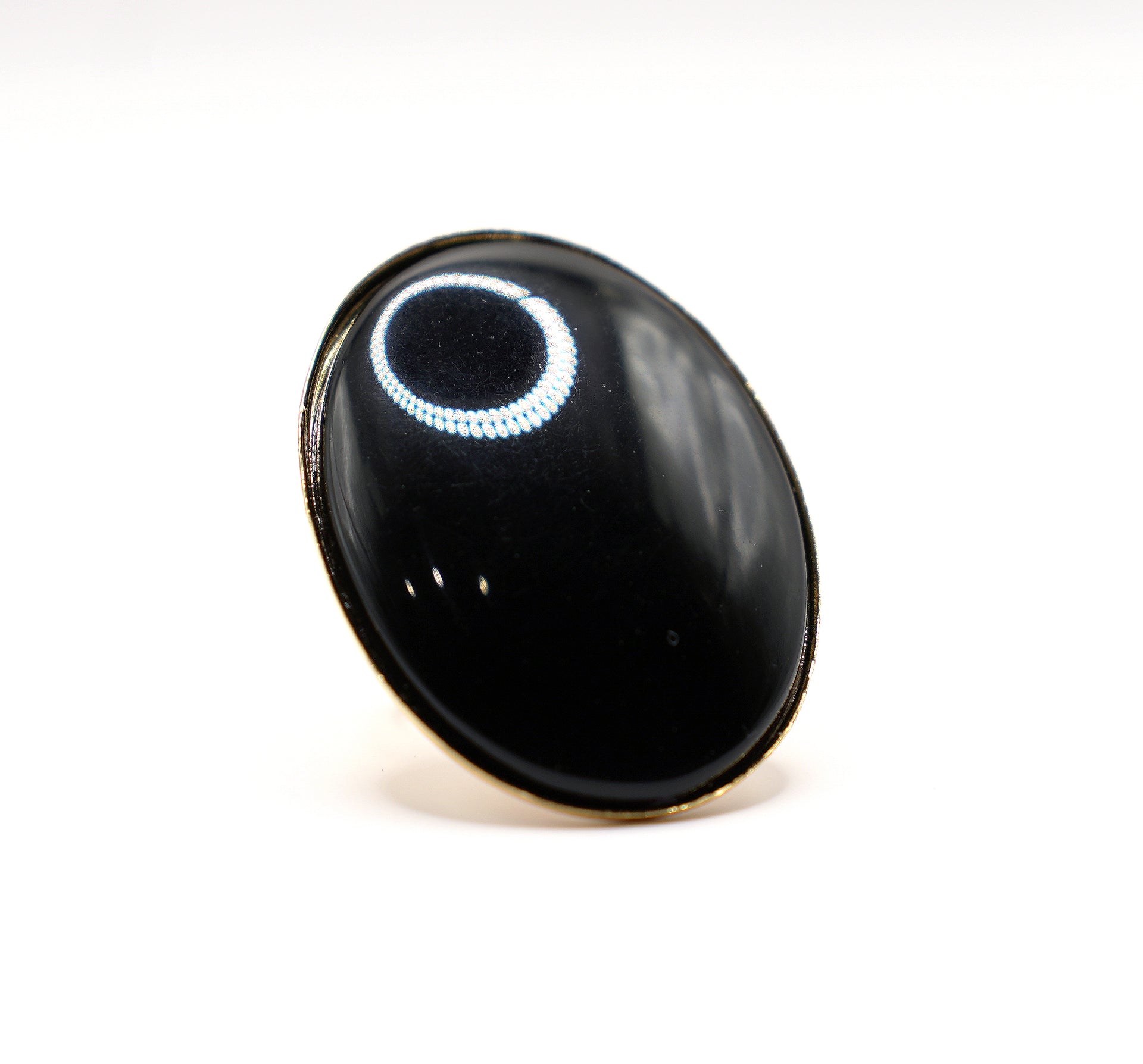 Anello cabochon grande | Finitura oro con pietra azzurra o nera | Accessorio elegante donna