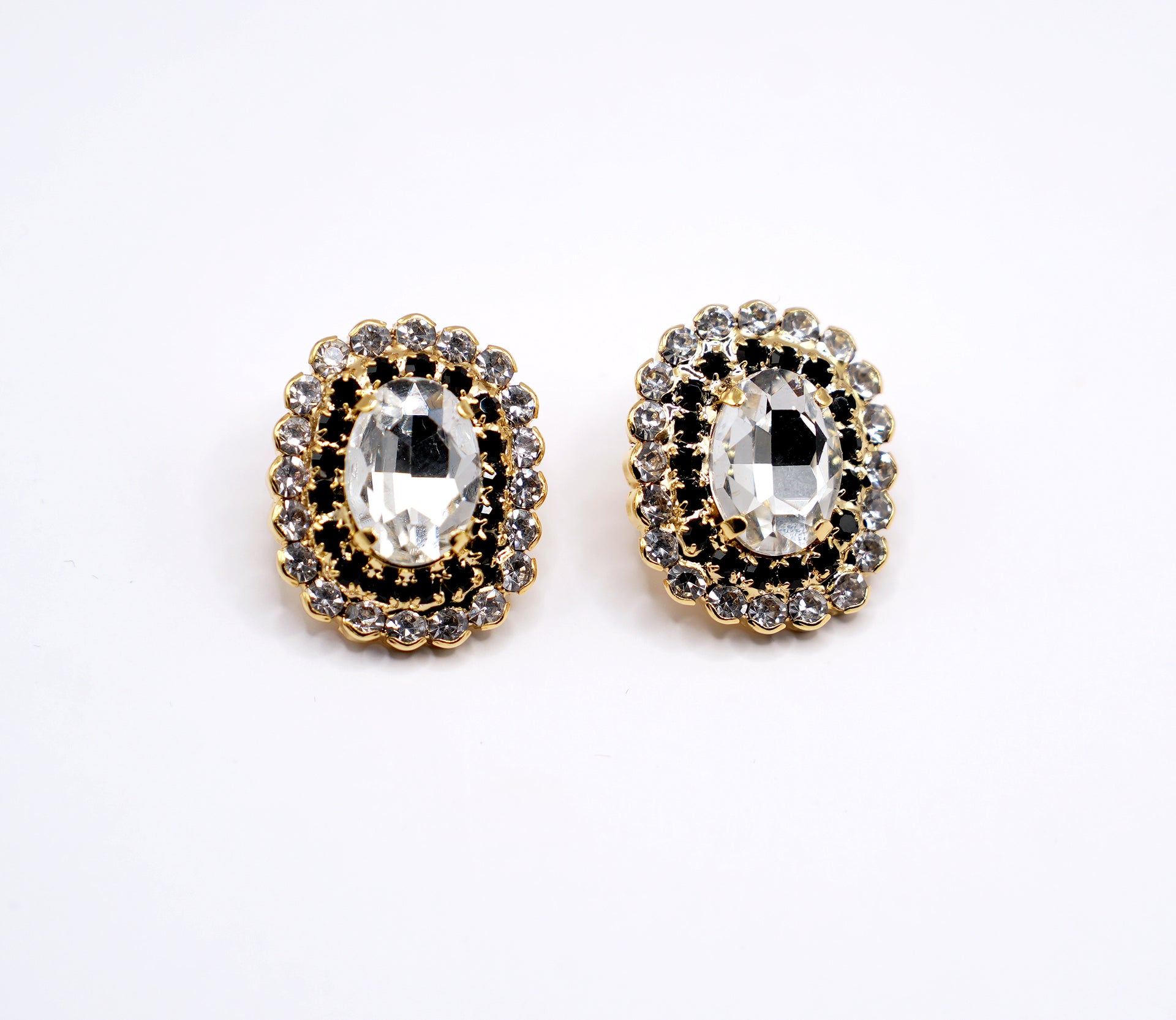 Orecchini Federica ovali| Fondo nero e strass | Gioielli eleganti donna