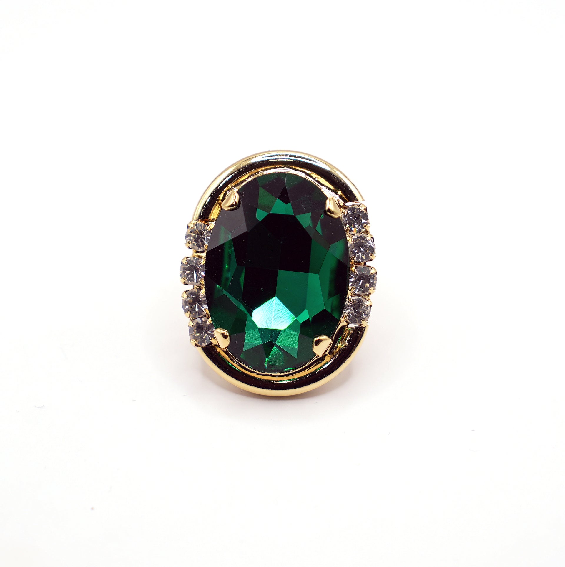 Anello e Orecchini Flora Verde Smeraldo | Set Bijoux Vintage Elegante | Gioielli Donna Placcati Oro