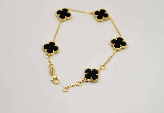 Bracciale quadrifoglio nero|gold|argento 925