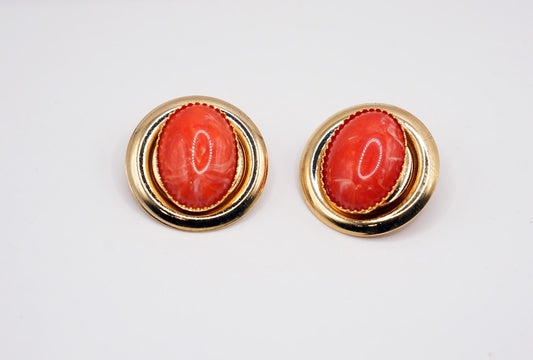 30%SCONTO - Orecchini corallo|gold|cabochon
