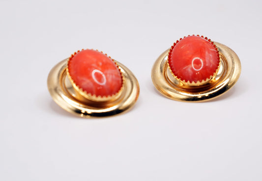 30%SCONTO - Orecchini corallo|gold|cabochon