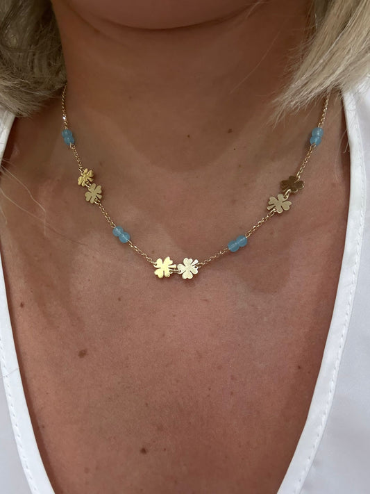 Collana quadrifoglio celeste