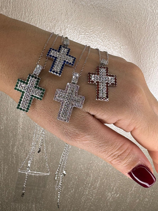 Collana Croce Annalisa|argento 925|Pavè