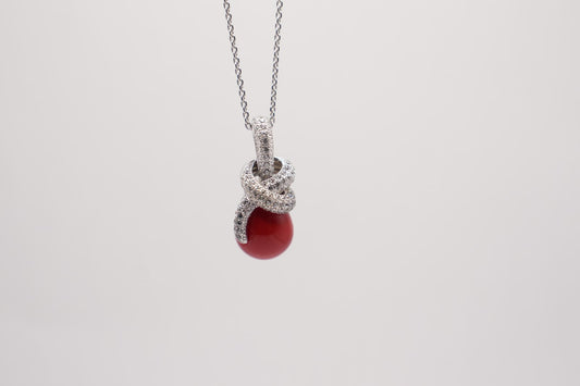 Collana elegance corallo|pave di zirconi|argento 925
