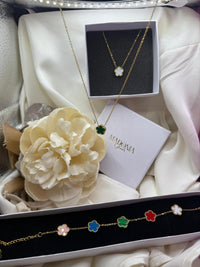 Collana Quadrifoglio | Nero e Bianco | Acciaio Inossidabile | Catena Regolabile 45 cm | Portafortuna Elegante