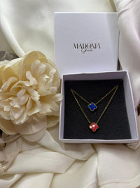 Collana Quadrifoglio | Rosso | Acciaio Inossidabile | Catena Regolabile 45 cm | Elegante e Colorata